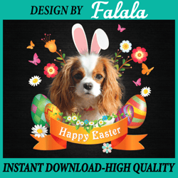 bunny cavalier king charles spaniel dog happy easter day png, rabbit bunny ears png, easter png, digital download