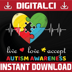 Live Love Accept Autism Awareness Svg, Puzzle Piece Svg, Autism Svg, svg Files for Cricut, Autism Ribbon Svg, Autism Awa