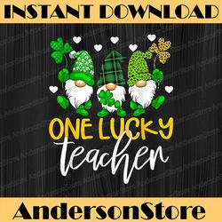 one lucky teacher gnomies png, st patrick's day gnome shamrock png, holiday png, digital file, png high quality