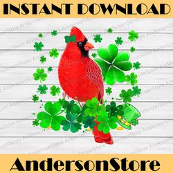 happy st patrick's day cardinal bird with shamrocks lover png, shamrocks png, cardinal bird png, high quality
