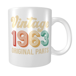 60th birthday gifts for women men, vintage 1963 original parts coffee mug, funny 60 year old lives matter coffee mug