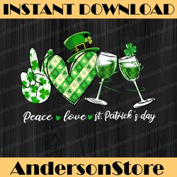 peace love st patrick's day png, st patrick's day png, cheer drinking shamrock png, digital file, png high quality