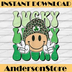 Retro St Patricks Day Png, Lucky Charm Smile Face Png, Shamrock Png, Digital File, PNG High Quality, Sublimation