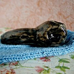 Ceramic pipe Raven Crow with knitted bag. Gothic Smoking Pipe Tobacco