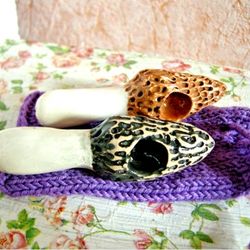 Ceramic pipe mushroom with knitted bag. Gothic Smoking Pipe Tobacco
