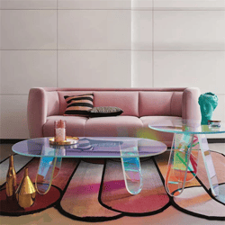 Acrylic Rainbow Color Coffee Table, Iridescent Glass End Table Round Side Table Modern Accent TV Table