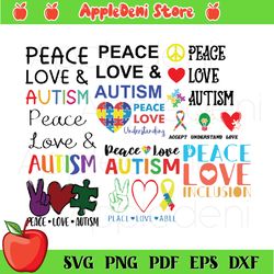 peace love autism svg, peace love understanding svg, eps, dxf, ai