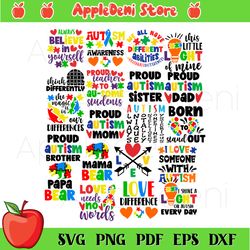 autism quotes bundle svg, autism awareness svg, autism mom svg, autism ribbon svg, autism heart svg, autism puzzle svg,