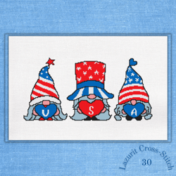 Gnomes patriotic cross stitch pattern