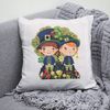 9 Couple of leprechaun children in spring garden with tulips and shamrock St Patrick day cross stitch digital printable A4 PDF pattern for home decor and gift.j