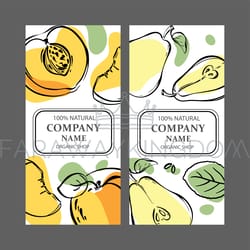 pear peach labels vertical sketch vector illustration set