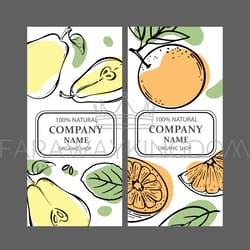 pear orange labels vertical sketch vector illustration set