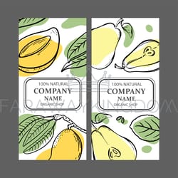 pear mango labels vertical sketch vector illustration set