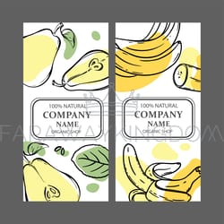 pear banana labels vertical sketch vector illustration set