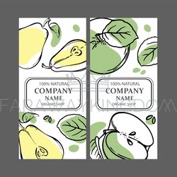 pear apple labels vertical sketch vector illustration set