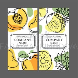 peach pineapple labels vertical sketch vector illustration
