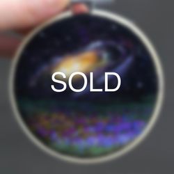 (9cm) embroidered and needle felted painting, wall hanging space art, outer space art