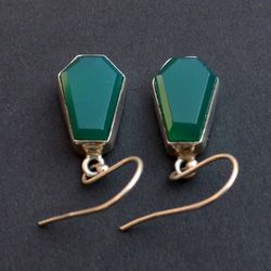 Green Onyx Coffin Drop & Dangle Earrings For Women, Gemstone And 925 Sterling Silver Handmade Oddity Jewelry,