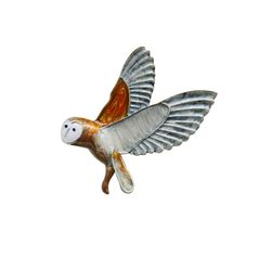 Flying owl brooch, Statement bird jewelry, Enamel pin