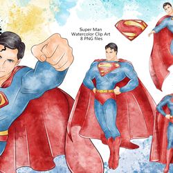 watercolor Clip art Super Hero set 3
