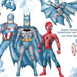 watercolor Clip art Super Hero set 4