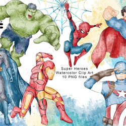 watercolor Clip art Super Hero set 6