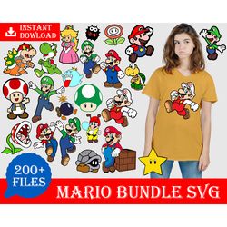 200 super mario bundle svg,  super mario svg, super mario game svg, super mario lovers, super mario gifts, video game sv