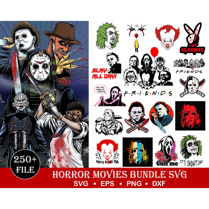 250 Horror Movie Characters Svg Bundle, Freddy Svg, Scream Svg, Pennywise Svg, Michael Myers Svg, Chucky Svg, Beetle Juice Svg,Cricut.jpg