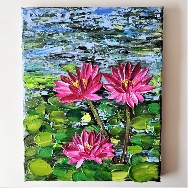 Acrylic-texture-painting-pink-lotuses-lake-wall-decor.jpg