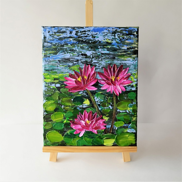 Vertical-landscape-painting-acrylic-pink-water-lilies-impasto-art-textured-artwork.jpg