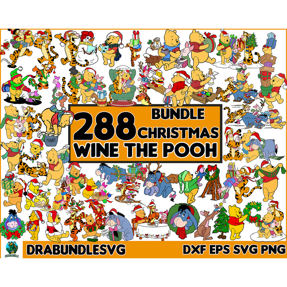 288 Christmas winnie the pooh SVG Bundle - Mickey SVG Cartoon and Minnie Mouse SVG, Png, Mickey ears, Minnie ears Dsiney christmas svg Digital Instant Download.