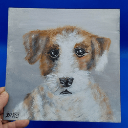 Puppy Portrait Pet Painting Dog Art Small Acrylic Painting Gift Children's Picture Nursery Wall Painting Original