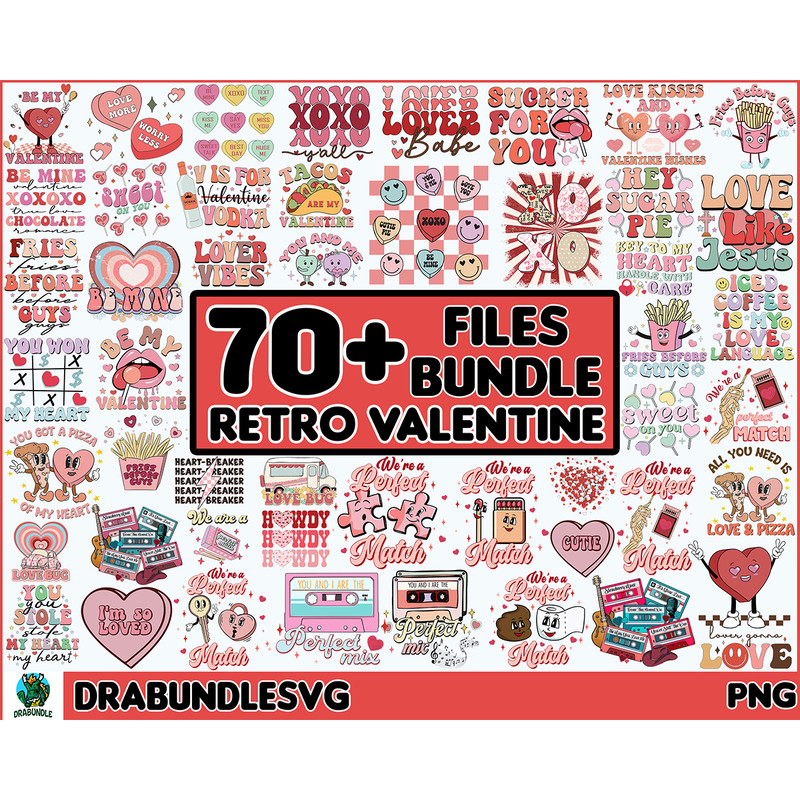 70 Retro Valentine PNG Bundle, Groovy Valentine Png, Funny Valentine's PNG, Valentine Png, Love Sublimation, Be Mine Png, Valentine Heart, High quality, Instant