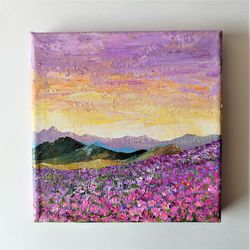 Mini canvas landscape painting bright floral wall art decor