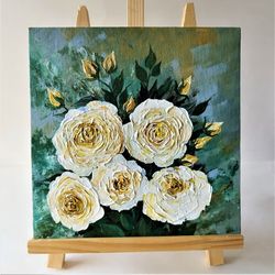 Acrylic Painting of White Roses Bouquet | Unique Artwork