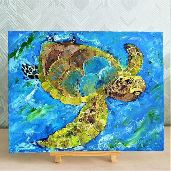 Green-sea-turtle-painting-impasto-animal-wall-decor-acrylic-framed-art.jpg