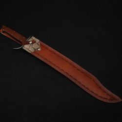 26" Custom Forged Damascus Steel SWORD Handle with Brown Micarta With Leather Sheath