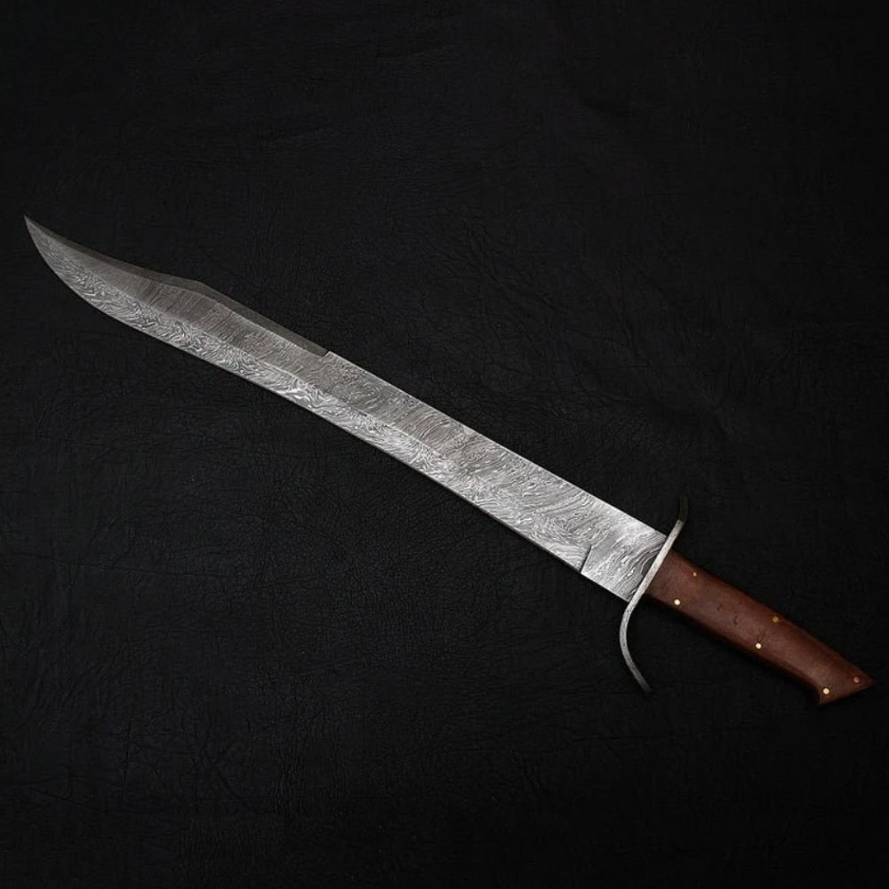 26 Custom Forged Damascus steel SWORD Handle with Brown Micarta With Leather.jpg