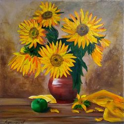Yellow sunflowers painting flower art 23*23 inch sunflower still life painting sunflowers art