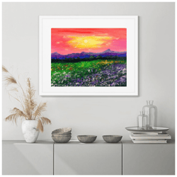 Landscape Original Acrylic Painting Image of mountains and wildflowers Small art
