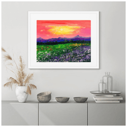 landscape original acrylic painting image of mountains and wildflowers small art