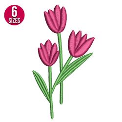 Tulip flowers embroidery design, Machine embroidery design, Instant Download