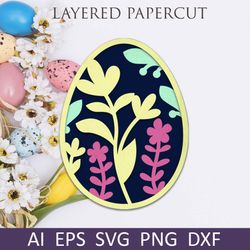 Easter egg with flowers svg file, 3d layered decor for Cricut and Silhouette