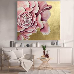 Rose Painting Original Art Abstract Rose Flower Painting Wine Pink Painting Floral Painting Rose Art Gold Wall Decor