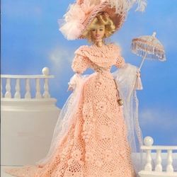 crochet pattern PDF-Fashion doll Barbie gown crochet vintage pattern-Irish Lace Seaside Costume-Crochet blueprint
