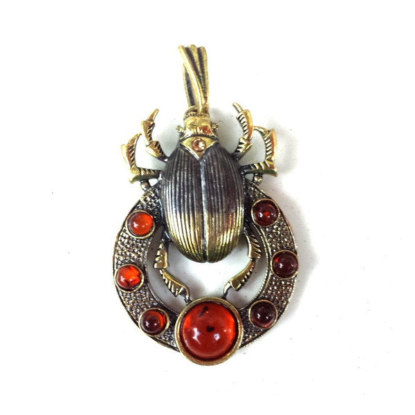 Scarab Beetle Necklace Brass Amber Pendant Spiritual Egyptian Jewelry gold black Totem Animal Amulet Pendant necklace.jpg