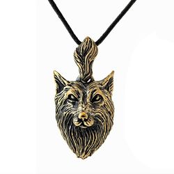 Wolf necklace Wolf pendant Totem Animal jewelry Amulet pendant Men Gift Werewolf Wolf head jewelry gold brass amber