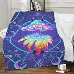 Blanket Fleece with a beautiful bright print Soft blanket Super comfort for the body Traveling with mushrooms
