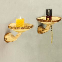 Two mushroom shelves oak, mushrooms from wood, hanging shelves, floating shelves, mushroom decor,  small plant shelf,