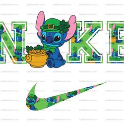 stitch st patrick png x nike png, logo brand png, stitch shamrock pot of gold png, instant download, sublimation
